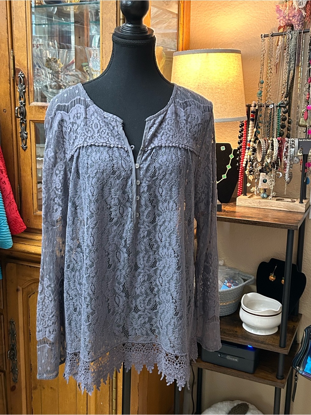 Knox Rose Lavender Lace Henley Blouse